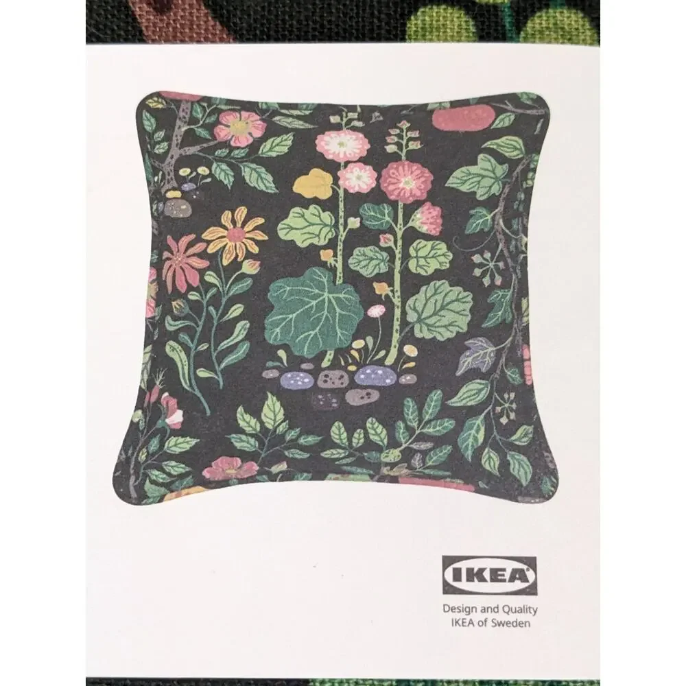 IKEA VILDPERSILJA Black & Green Multicolor Floral Pillow Cover 20
